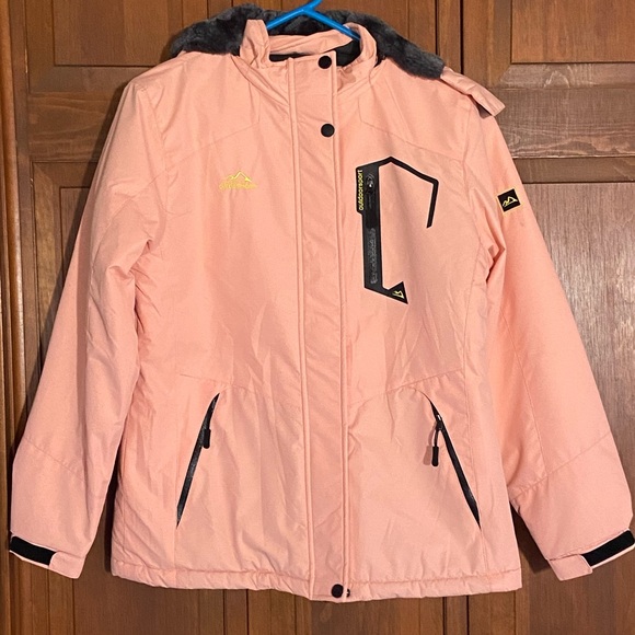 TAK ASEN Jackets & Blazers - 🏷️ BNWT Pink Ski Jacket w/Dark Soft Faux Rabbit Fur Lining Medium